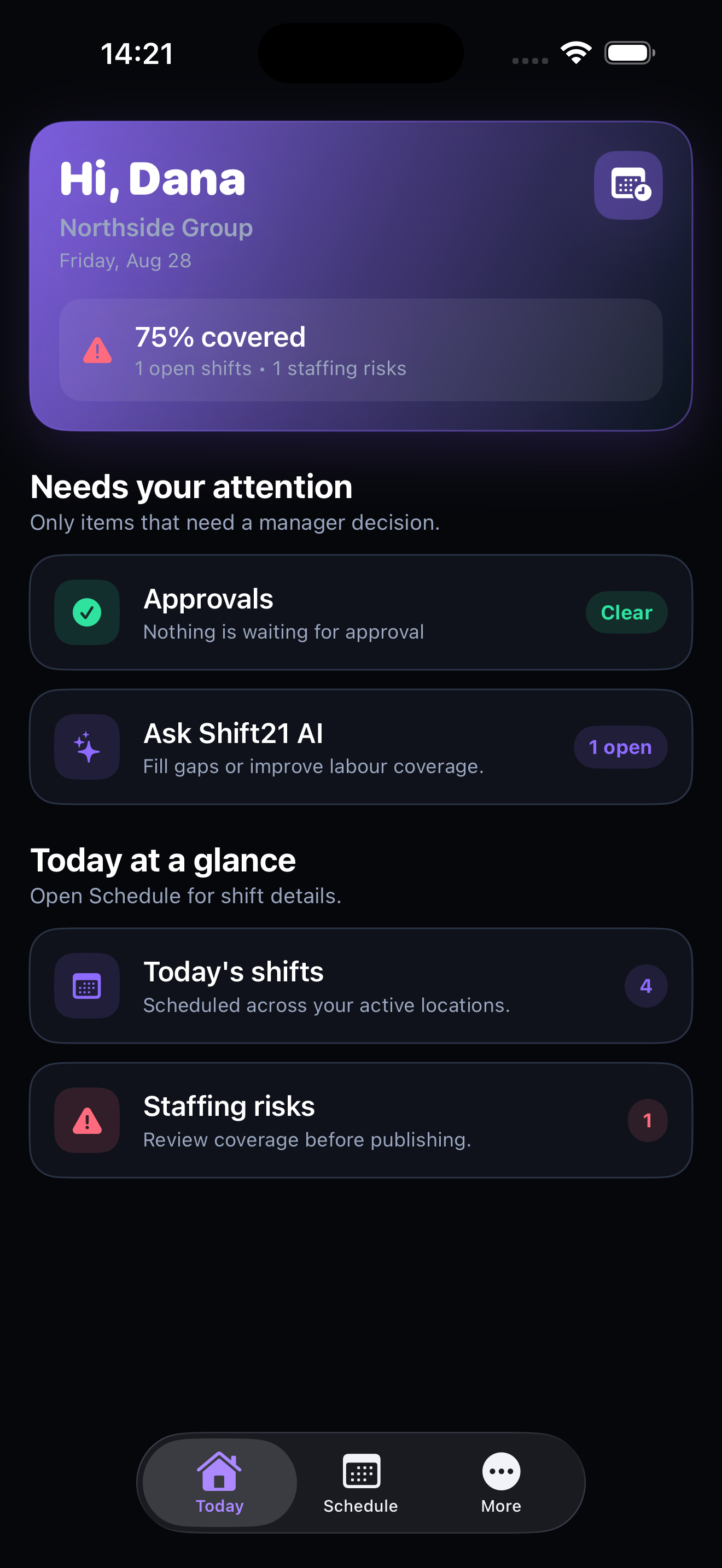 Shift21 app preview using demonstration content